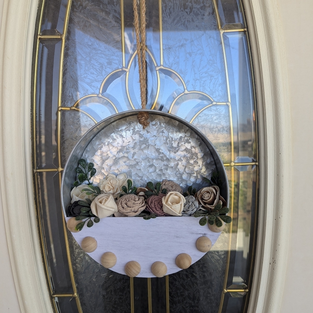 Galvanized circle with beautiful rose decor